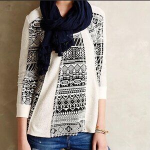 Anthropologie Lilka Geometric Sweater Black Small White